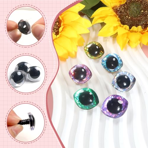 TOAOB 24 Set Glitter Safety Eyes for Amigurumis 28mm Oval Crochet with Washers Mixed Colors Doll Eyes for DIY Puppet Stuffed Animals Making