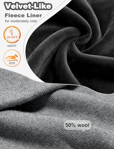 Fleece Lined Wool Beanie Hat Men Women, Warm Cuffed Winter Cap | 50% Wool Thermal Knit, Soft Velvet Fleece Liner, Long Style Full Ear Cover Warm Watch Cap, Tall Roomy Crown Skull Cap - color: Light Gray