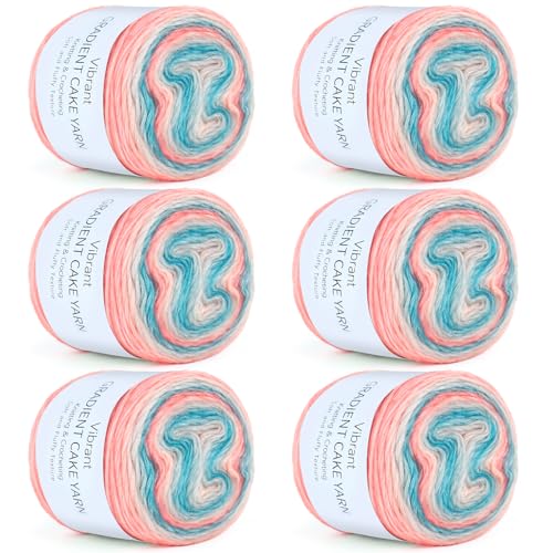 Aeelike Cake Yarn for Crocheting, Soft Ombre Crochet Yarn, Blue Pink | 6 PCS #3 Light weight 100g(3.52oz) 245m( 267yards), 60% Cotton Blend Gradient Yarn for Blanket Scarves DIY Crafts, Ideal Gift - color: Blue Pink Gradient, size: 6 pcs