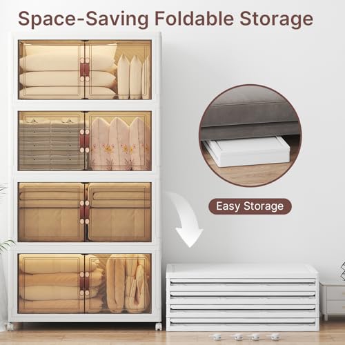 UAMFURI Stackable Storage Bins with Lids, 720QT Lockable Storage Cabinet | Folding Storage Box with Doors and Wheels, Collapsible Plastic Drawers for Home, Garage, Office - color: White, size: Extra Large