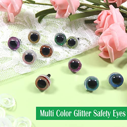 TOAOB 120pcs Glitter Plastic Safety Eyes 10mm Crafts Doll Eyes 10 Colors Half Round Craft Crochet Eyes with Washers for Stuffed Animals Amigurumis Bears Dolls Making - size: 10mm