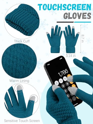 LOROME Winter Beanie Hat Scarf Gloves, Warm Fleece Knit Neck Scarf Set Gift | Hats Gloves Scarf Set, Touchscreen Gloves, Universal Size Neck Scarf Set Winter Gifts for Unisex Adult Winter Wear - color: Blue