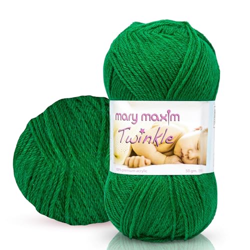 Mary Maxim Twinkle Baby Yarn for Crocheting and Knitting, Green Fingering Weight Yarn for Baby Blankets and Clothing 230 Yards Per 1.75 OZ Skein - Grass - color: Grass