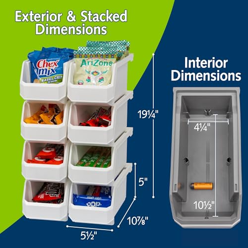 ReadySpace Medium Stackable Plastic Storage Bins, 8-Pack, White | Open-Front Stackable Bins For Garage, Pantry, Closet & Office, 11"L X 5,5"W X 5"H, Nests When Empty, Durable Plastic, - color: White, size: Medium, 8-Pack