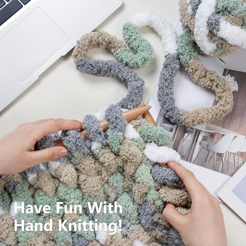 Cozyful Chunky Yarn for Hand Knitting - #10 Chunky Chenille Blanket Yarn, Jumbo Big Thick Chunky Yarns for Crocheting, Tie Dye Bulky Knit Yarns, 8 Skein (20 yds 8 oz Each Skein), Cream&Sage&Grey&Khaki - color: Cream&Sage&Grey&Khaki