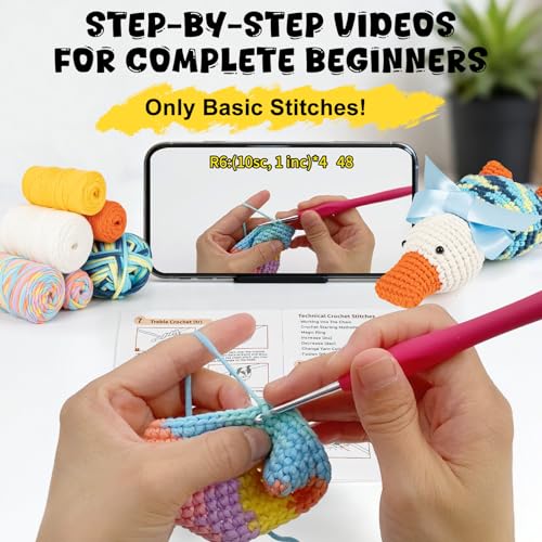Totiro Crochet Kit for Beginners, Ducks Amigurumi Starter Kit, Easy DIY Craft Set with Step-by-Step Video Tutorials, 2 Pack Animal Crochet Pattern Learning Kit for Teens Adults Birthday Gift - color: Sister Ducks