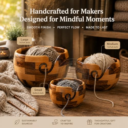 Nagina International Mixed Premium Yarn Storage Bowl For Yarn Balls & Skeins | Crochet & Knitting Bowls Made Out OF Turmeric & Rosewood | Knitter's Gift & Notions (Set) - size: Set