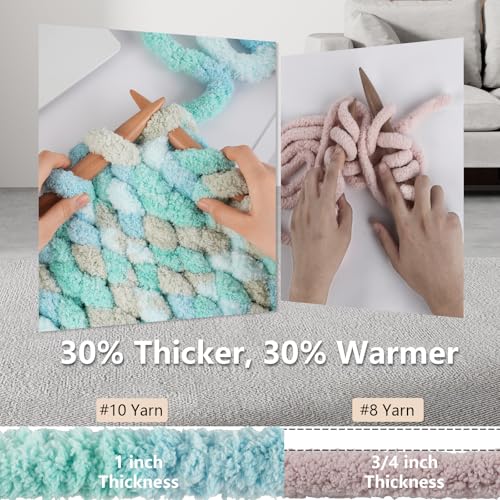 Cozyful Chunky Yarn for Hand Knitting - #10 Chunky Chenille Blanket Yarn, Jumbo Big Thick Chunky Yarns for Crocheting, Tie Dye Bulky Knit Yarns, 8 Skein (20 yds 8 oz Each Skein), Khaki & Teal & Blue - color: Khaki & Teal & Blue