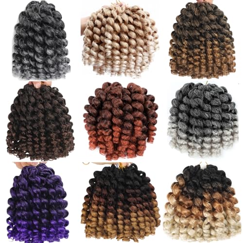 99J Short Jamaican Bounce Crochet Hair 3 Packs 2X Ringlet Wand Curl Crochet Hair 8 Inch Curly Crochet Hair Extensions Burgundy Curly Crochet Braiding Hair 100 Roots - color: 99J, size: 8 Inch (Pack of 3)