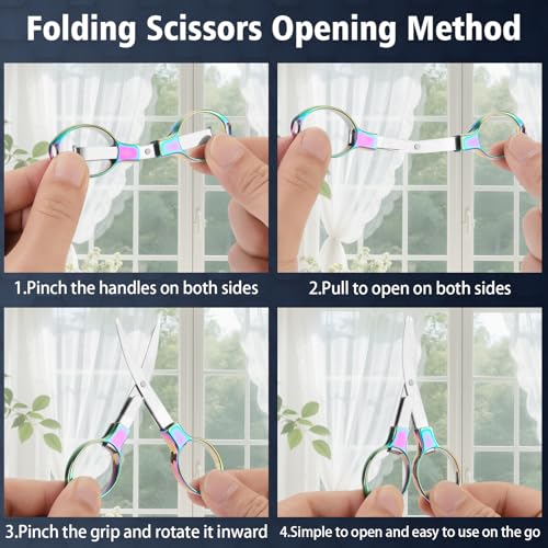 3 Pcs Folding Stainless Steel Mini Badge Scissors with 3 Keychains | Safety Foldable Pocket Travel Small Scissors All Purpose for Nurse Accessories, Travel, Office, Craft, Sewing, Home (Color) - color: Color