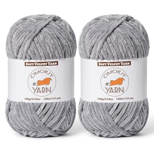 2 Pack Grayish Fluffy Velvet Yarn for Crocheting, Chunky Chenille Baby Blanket Yarn for Crochet, Soft Fuzzy Puzzle Yarn for Knitting, (100g/3.53oz Each) Bulky Thick Amigurumi Crochet Yarns - color: 2 Grayish