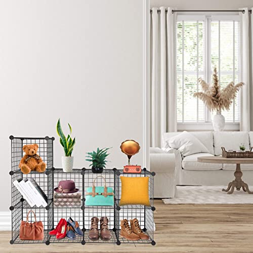Wire Cube Storage Organizer, Metal Storage Shelves Bookshelf, Stackable Modular Closet Organizer for Bedroom Living Room, Office,Storage Shelves (9 Cubes, Iron) - color: Iron, size: 9 Cubes