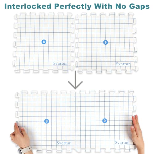 Svartur Interlocking Blocking Mat for Knitting and Crochet Projects, 9 Pack Knitting Blocking Mats with Blocking Comb Pins, T-pins, Crochet Blocking Board, Knitting Mat with Grid Line, Storage Bag - color: White-9Pack