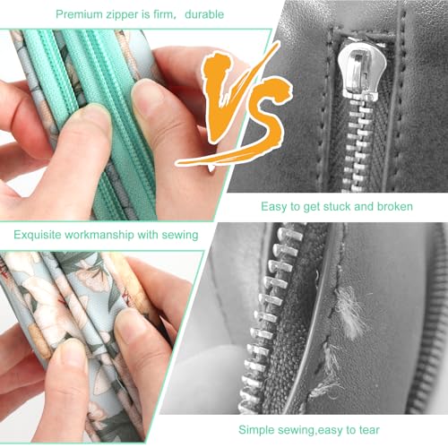 Katech Crochet Hook Case- Empty Hook Holder w/Zippe Pocket-Light Blue | Travel Crochet Hook Organizer for Crochet Lovers with Web Pocket and Holder Slots for Portable Carrying Various Accessories - color: Light Blue