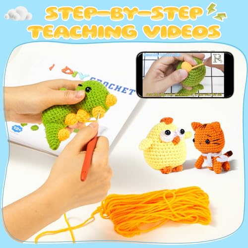 Elitevia 8Pcs Crochet Kit for Beginners, 2026 DIY Craft for Adults and Kids, Great Birthday Gift for Crochet Lovers, Crocheting Animal Kits with Step by Step Videos,Yarn,Crochet Hook
