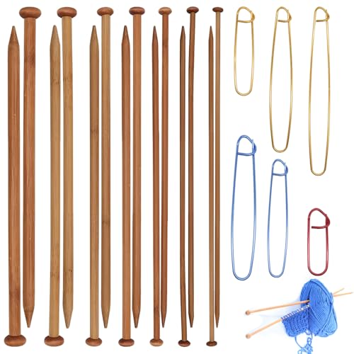 7 Pairs Bamboo Knitting Needles Set, Single Point Straight Wood Smooth Long Wooden Knitting Needles for Hats, Scarves, Blankets – Gift for Knitting Beginners/Enthusiasts - color: 36cm single needle