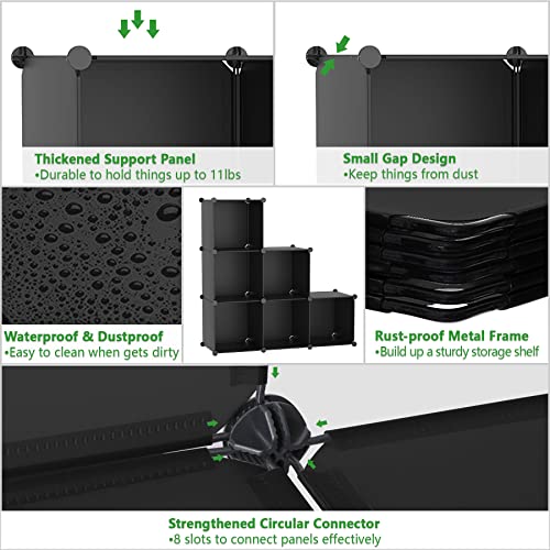 C&AHOME 6-Cube Storage Organizer Cube Shelf Closet Storage Bookcase, Black | Stackable Cubby Storage, Bookshelf, Portable Plastic Storage Closet Organizer, DIY Modular Shelving Units for Home, Wardrobe - color: Black