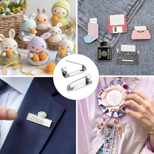 300Pcs Locking Brooch Pin Backs Clasp 2 Holes Silver Bar Pins Findings for Badge Insignia Honor Citation Bars Wedding Corsage Making DIY Jewelry Crafts Name Tags & Sewing Projects (20mm) - size: 20MM