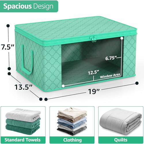 Sorbus Medium Clothes Storage Bags - Foldable Blanket Storage Bins for Organizing Bedroom, Closet, Clothing, Comforter, Organization with Clear Window, Lids and Carry Handles - Set of 6 - color: Teal, size: 6 Pack Large