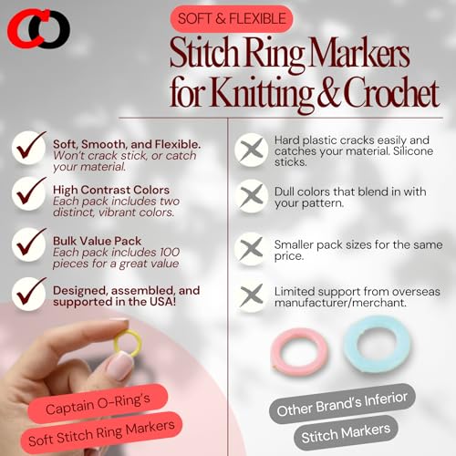 (100 Pack) Soft Stitch Ring Markers for Knitting and Crochet - Flexible, Snag-Free Rubber Stitch Markers (Medium Size for Needle Sizes 9-15, Blue & Yellow) - size: Medium (Needle 9-15) Blue & Yellow