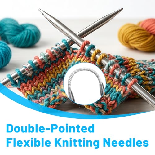 2.75MM Double-Pointed Flexible Knitting Needles 3-Piece Set, 9 Inch/23cm Circular Knitting Needles Stainless Steel Needles for Small Projects DIY Knitting - size: Size US 2 (2.75mm)