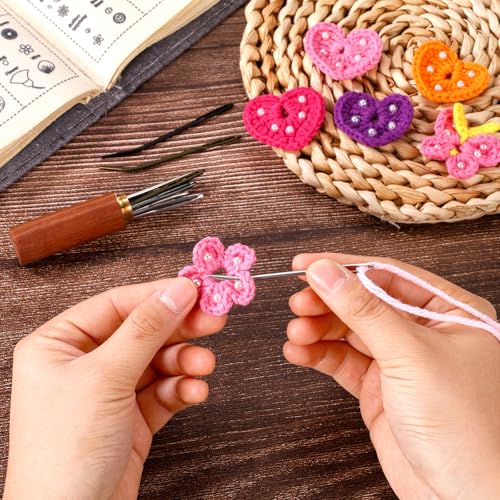17pcs Large Eye Sewing Needles Kit, Include Curved Tapestry Needle & Straight Blunt Needle Sharp Large-Eye Hand Knitting Needles with Wooden Case for Crochet Projects