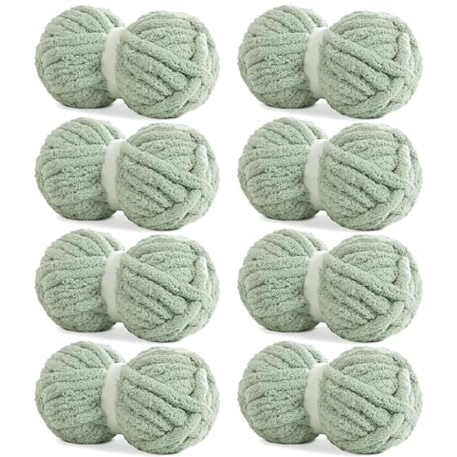 HOMBYS Sage Green Chunky Chenille Yarn for Hand Knitting,Fluffy Soft Jumbo Yarn Crocheting,Super Bulky Big Yarn for Chunky Blanket,Large Thick Arm Knitting Yarn,8 Pack Plush Yarn - color: Sage Green