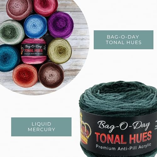 Mary Maxim Bag-O-Day Tonal Hues Ombre Yarn for Crocheting and Knitting, Medium Worsted Weight Anti-Pilling Acrylic Yarn Cake - 280 Yards, 5.3 OZ, Liquid Mercury - color: Liquid Mercury