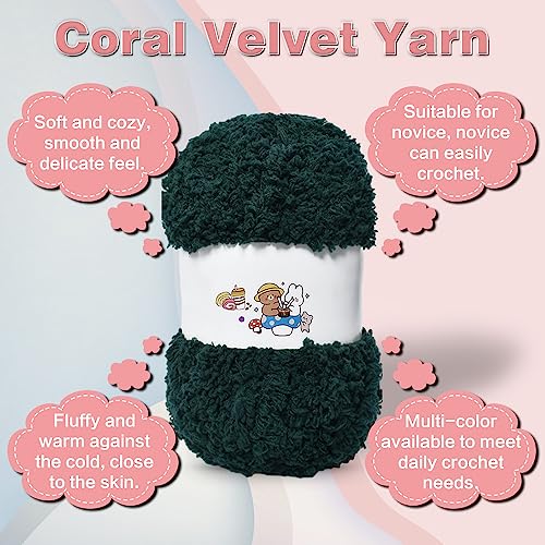 6 PCS Soft Coral Velvet Chenille Yarn for Crocheting,Fluffy Yarn for Knitting and Crochet DIY Craft,Warm Crochet for Bag Hat Scarve Gloves Slippers Dolls(Green) - color: green