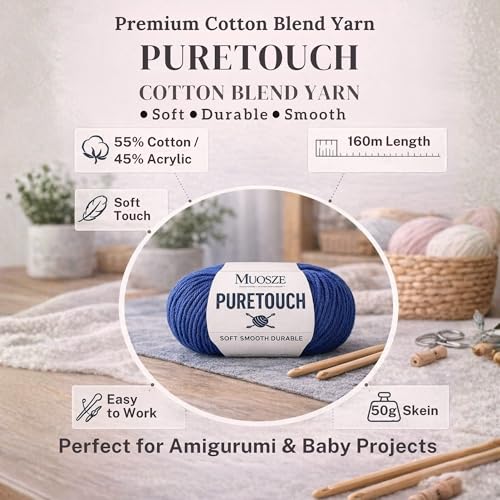 PureTouch Cotton Blend Yarn, Soft & Durable Crochet Yarn for Knitting & Amigurumi, 174 Yards, 50g, 55% Cotton 45% Acrylic (Taupe Beige, 4 SKEINS) - color: Taupe Beige, size: 4 SKEINS