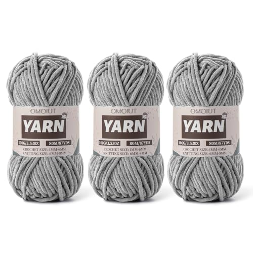 Fluffy Chenille Yarn for Crocheting - Baby Yarn for Crocheting Soft Blanket - 3 Pack of 100g/(87.4yds) Crochet Amigurumi Chunky Yarns - Super Bulky 5 Velvet Yarns (3 Gray) - color: 3 Gray