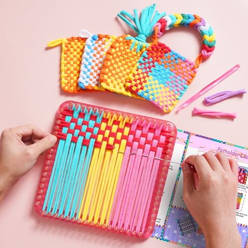 REENLIV Upgraded Weaving Loom Kit Toys for Kids & Adults, DIY Arts & Crafts | Easy Potholder Loom Knitting Activity for Beginners, Ideal Gifts for Girls Ages 5 6 7 8-12 13 Years Old, 252 Craft Loops - color: Pink