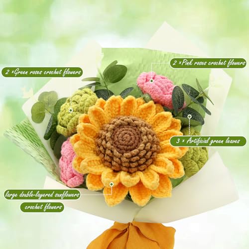 Handmade Crochet Flower Bouquet, Crochet Flowers, Knitted Flowers | Mixed Flowers, Crochet Bouquet, Artificial Flower Crochet Rose Tulip for Lover, Friend,family, Wedding Anniversary - color: Brown&green