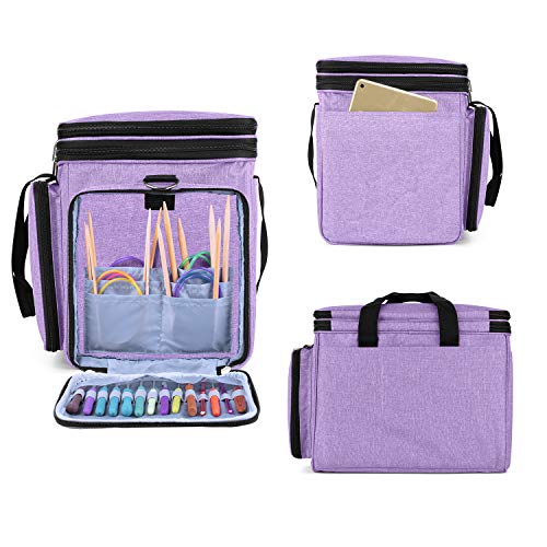 LUXJA Portable Yarn Knitting Storage Tote Bag,Lavender | Fits Knitting/Circular Needles Up to 14 Inches, Yarn Bag With Cover & Shoulder Strap for Crochet Hooks & Craft Accessories - color: Lavender