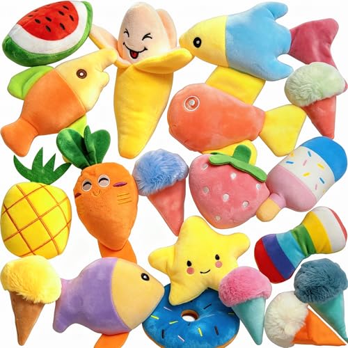 19 Pack Dog Toys for Small Dogs, Squeaky Dog Toy Bulk For Puppy Teething | Assorted Fruits Veggies Stuffed Dog Toys Bundle,Squeaky & Crinkle Sounds, for Small Medium Breeds to Engaged - color: Puppy Toys（19pack）