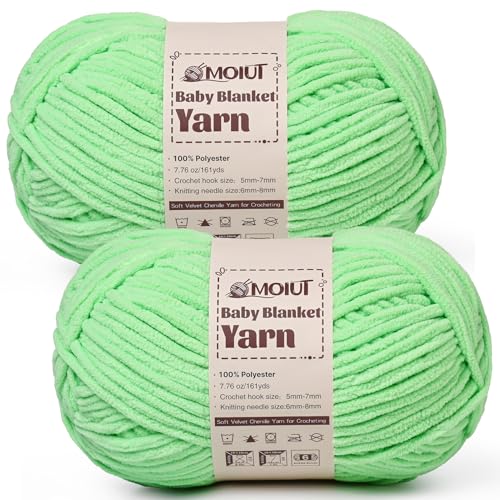 Fluffy Chunky Yarn for Crocheting, Chenille Crochet Yarn 6 Super Bulky, 2 Pack of 161 yds/7.76 oz Baby Blanket Yarn, Soft Velvet Yarns for Knitting Amigurumi&DIY Crafts/Hats/Socks(2 Aqua Green) - color: 2 Aqua Green