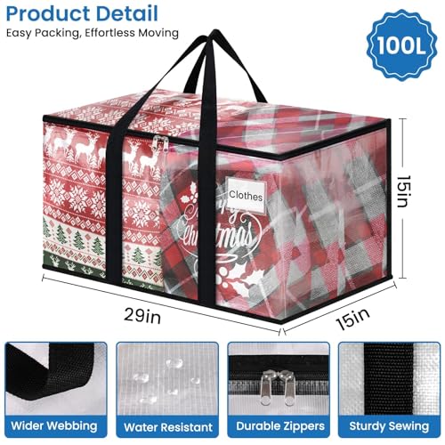 RoomHacks Moving Bags, Heavy Duty Large Storage Bags, 100L, 4 Pack, Clear | Water-Resistant Packing Bags with Reinforced Handles & Dual Zippers, Foldable Storage Totes for Dorm Move & Home Organization - size: 100L- 4Packs