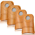 WILLBOND 4 Pcs Leather Thimble Finger Protector for Hand Sewing, 2 Sizes | Coin Shape, Quilting Knitting Needlework Use, Soft Cowhide, Fits Most Fingers, 2 Pcs Each Size