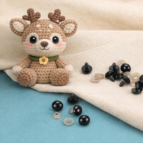 SUCHCOSY 150pcs (Eyes and Washers: 300pcs) Safety Eyes for Amigurumi 18mm Plastic Crochet Doll Eyes with Washers for Knitting Crochet Crafts.Black - size: 18mm