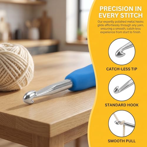 9 Pcs Ergonomic Crochet Hook Set, Soft Comfort Grip Handles, Smooth Knitting Needles for Beginner & Experienced Crocheters, Easy DIY Craft Tools