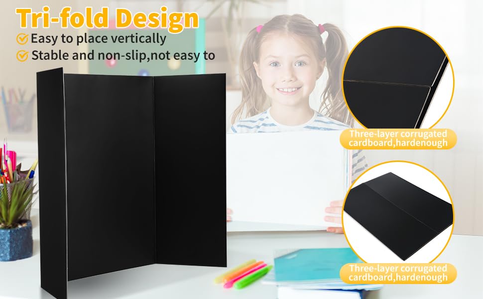 20 Pack Trifold Poster Board (26" x 17"), Black Poster Board for Science Fairs, School Projects, Graduation Party, Event Displays, and Business Presentations - color: Black