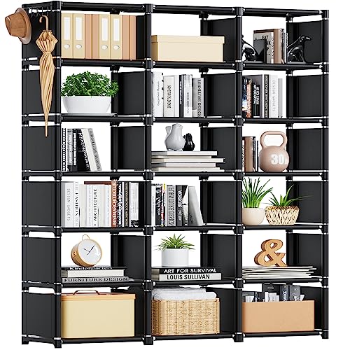 Mavivegue Bookcase, 18-Cube Extra Large Book Shelf, DIY Cube Storage Organizer for Bedroom, Living Room, Home Office - Black - color: Black, size: 18-Grid