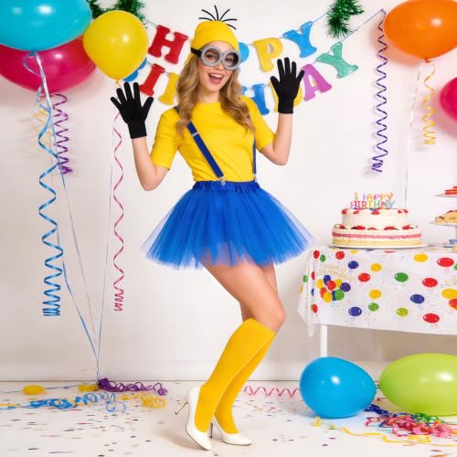 ZIW Yellow Cartoon Character Costume Set Adult Women Funny Halloween Outfit | Easy Halloween Costumes with Beanie Goggles Gloves Banana Keychain Animated Dress Up Cosplay Kit - color: Yellow for Women