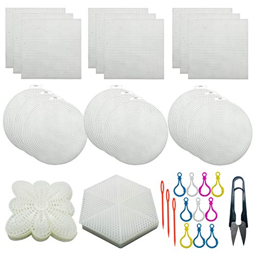Allazone 52 PCS Mesh Plastic Canvas Sheets 4 Shapes Plastic Canvas for DIY Crafts Embroidery Cross Stitch, Acrylic Yarn Crafting, Knit and Crochet Projects - color: 52 PCS - 4 Shapes