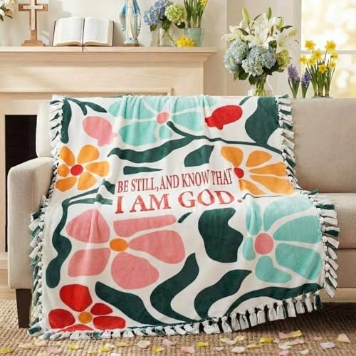 Chumia 2 Pcs/1 Set Christian Tie Blankets Craft Kit 57 x 57 Inch Religious DIY No Sew Bible Fleece Blanket No Sew Fabric Be Still and Know that I Am God Tie Knot Throw Craft Gift for Adult Women - style: Be Still,And Konw That I Am God