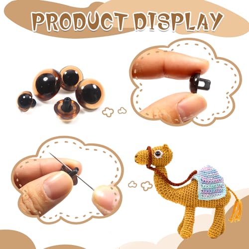 TOAOB 50pcs Sew On Safety Eyes Buttons Brown 9mm to 15mm Plastic Mushroom Domed Sewing Crafting Eyes for DIY Stuffed Animals Amigurumis Crochet Doll Making - color: Brown