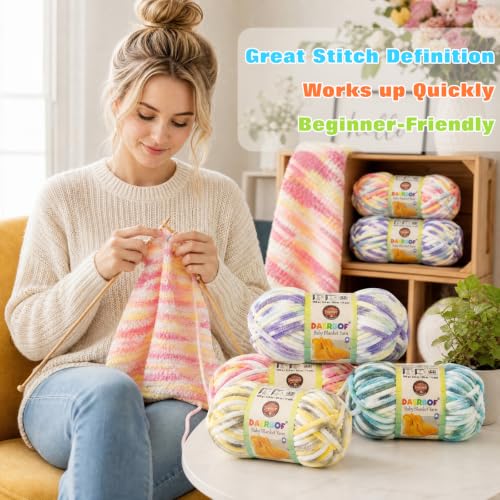 Chunky Chenille Yarn for Crocheting - #6 Super Bulky Blanket Yarn - 4 Pack of 100g/71yds Thick Plush Fluffy Soft Yarn - Chunky Yarn for Knitting Baby Blankets, Amigurumi, Hats (4, Purple Sunset) - color: Purple Sunset