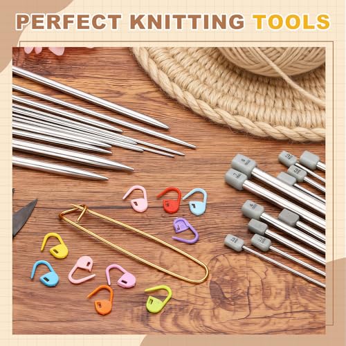 MECCANIXITY 4Pcs E(3.5mm) Single Pointed Knitting Needles Set, 9.8" Length Stainless Steel Crochet Needle with Versatile Stitch Holder for Beginner, Crocheter DIY Making, Silver - size: E(3.5mm) 9.8" Length