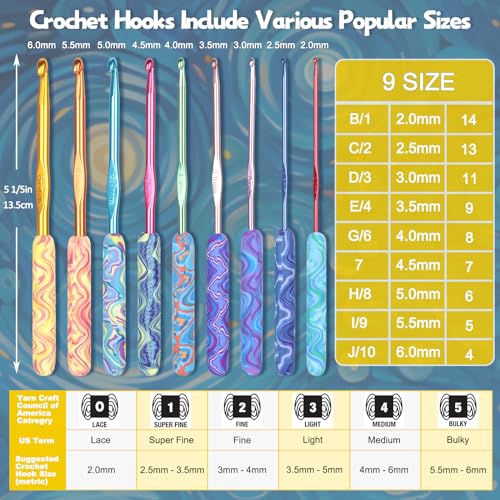 Coopay Warm Crochet Hook, Ergonomic Crochet Hook Set Soft Grip-Starry Night | 2.0mm-6.0mm Aluminum Crochet Needles w/ Long Handle for Grandma Crochets Yarn Craft - Premium Knitting & Crochet Supplies - color: Gorgeous Starry Night