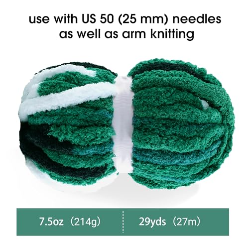 MABOZOO Tie Dye Chunky Yarn for Crocheting 8 Pack,Green,Black,White Fluffy Jumbo Chenille Yarn,Soft Plush Yarn Bulky,Giant Thick Fuzzy Yarn for Hand Knitting or Arm Knitting (26 yds,7.5 oz Each Skein) - color: Green,Black,White